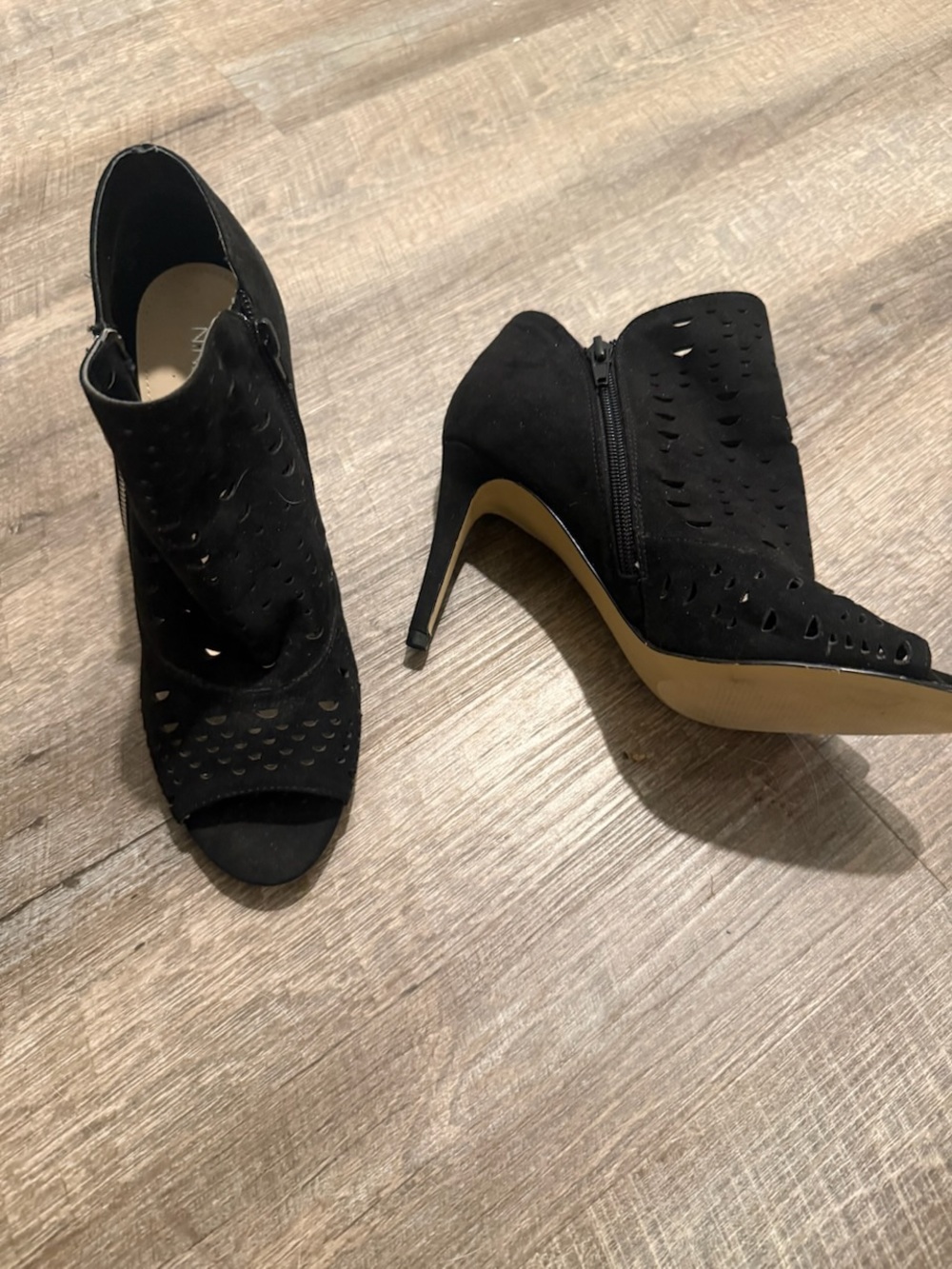 Nine West Black Laser-Cut Peep-Toe Stiletto Booties